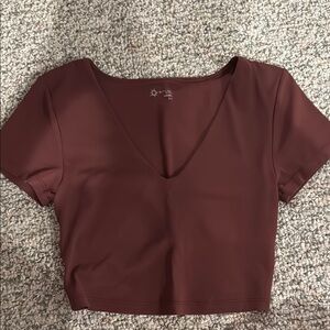 Aerie Red Fitted Crop Bodysuit Short Sleeve